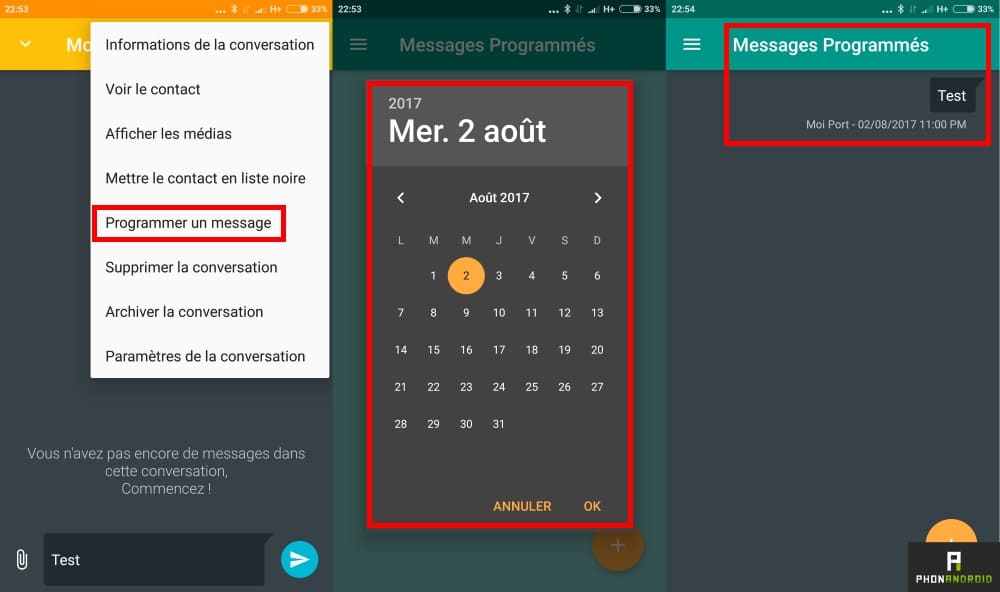 Pulse SMS programmer message sur android