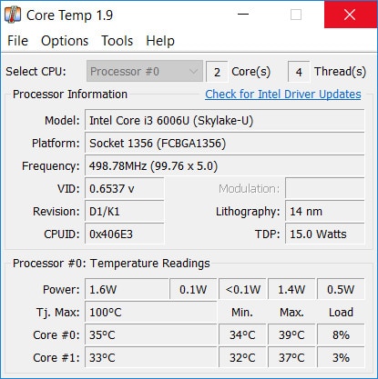 Core Temp pour Windows utilitaire de monitoring