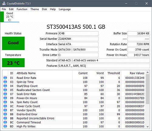 CrystalDiskInfo logiciels gratuits de réparation de disque dur