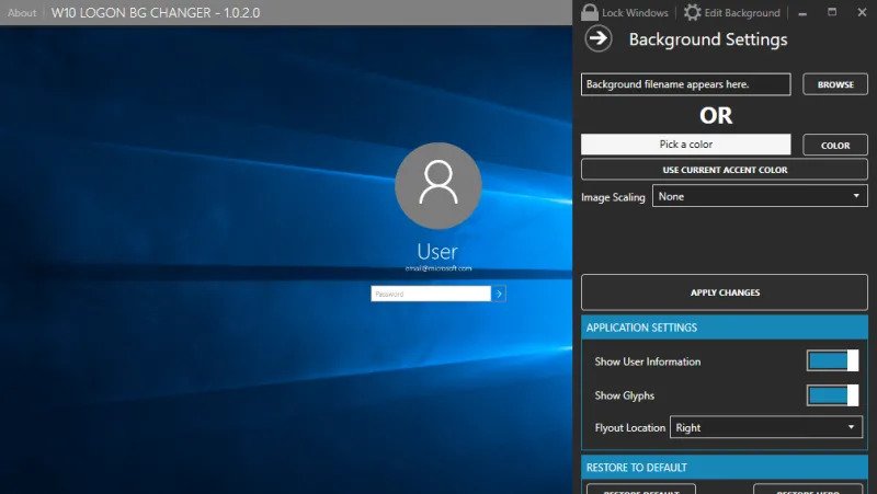 Login Screen Background Changer meilleurs outils pour personnaliser Windows 10