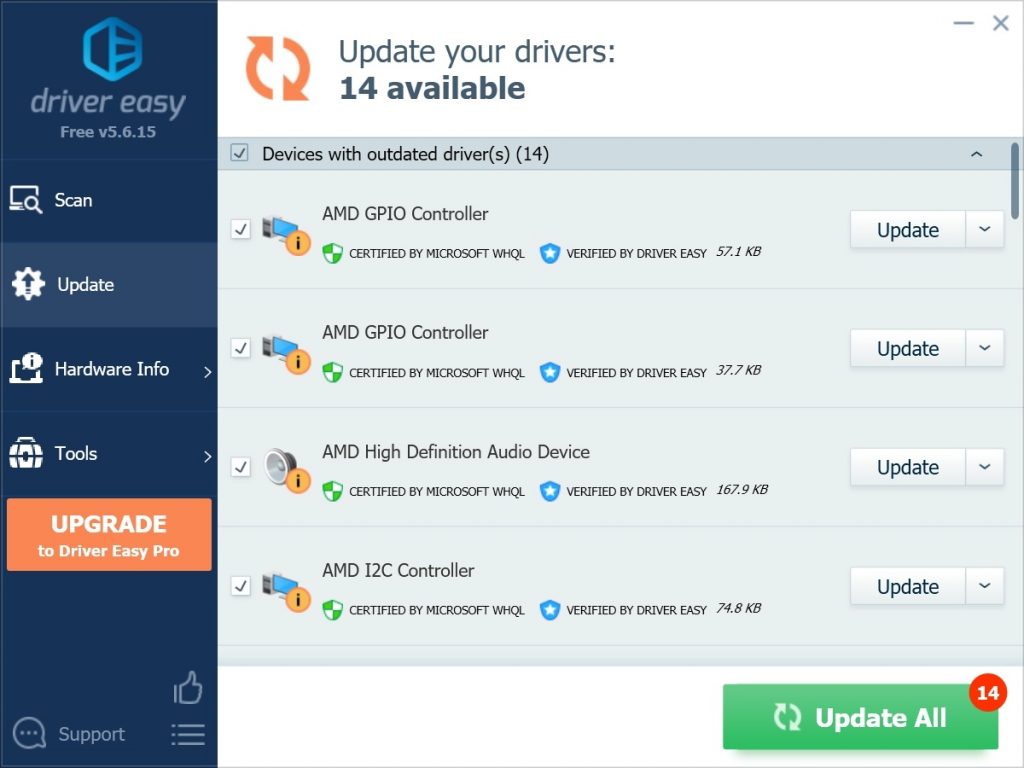 Driver Easy free software to update drivers