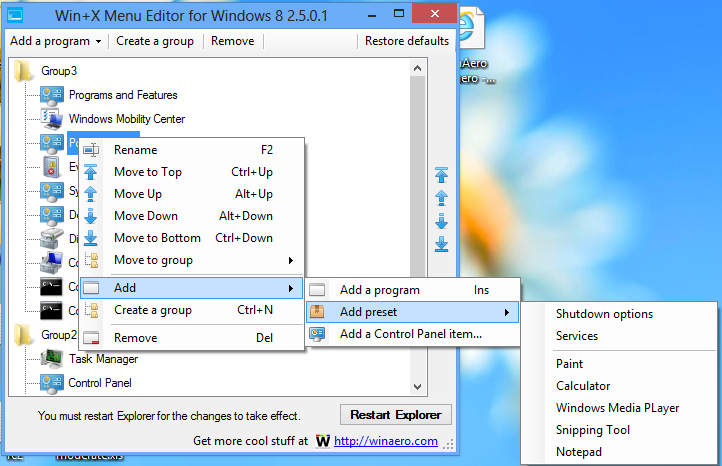 Win+X Menu Editor customisation windows 10