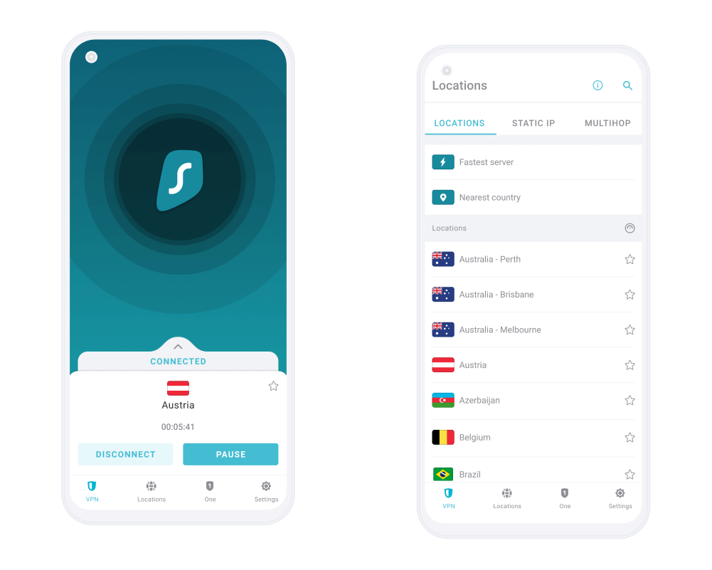 Interface de Surfshark VPN aperu